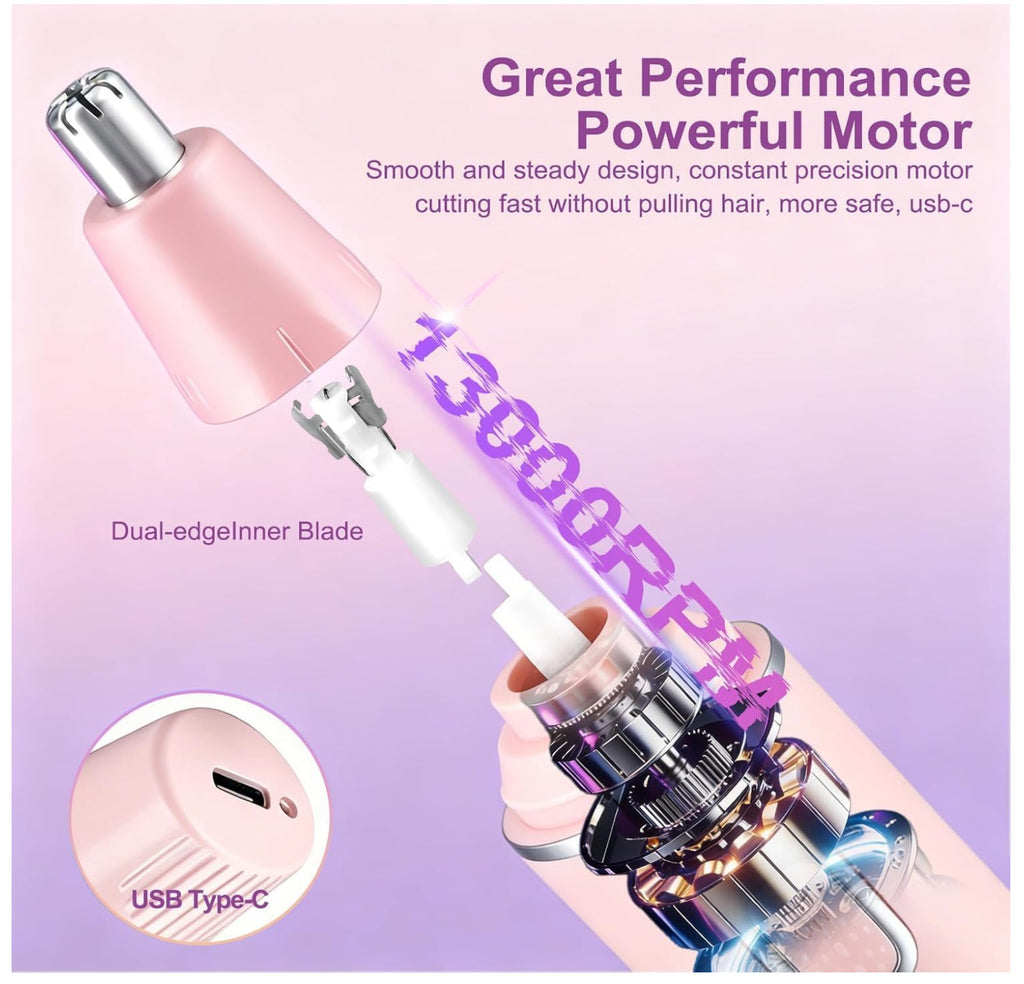 Women’s Nose & Ear Hair Trimmer USB Rechargeable Waterproof Grooming Tool