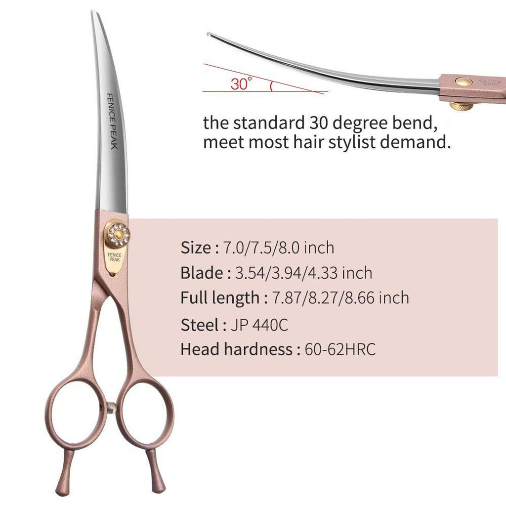 Professional Curved Dog Grooming Scissors 7.5'' Rose Gold Stainless Steel