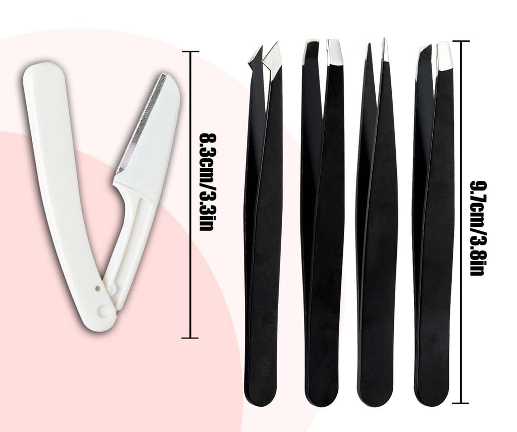 Women Facial Hair & Eyebrow Tweezers Kit - Stainless Steel & Anti-Slip