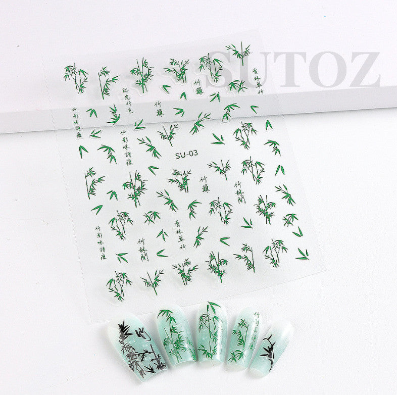 3D Nail Art Sticker Decals Leaf Bamboo Design Peel & Stick Manicure DIY Set