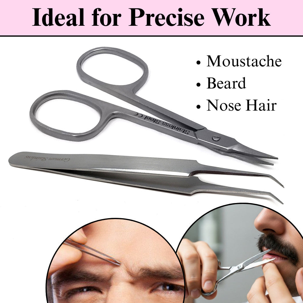 Salon Hair & Eyebrow Grooming Kit with Arrow Scissors & Tweezers