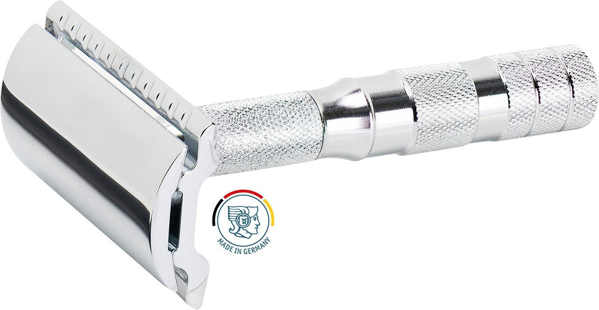 Travel Safety Razor with Leather Case - Double Edge, Compact & German Made