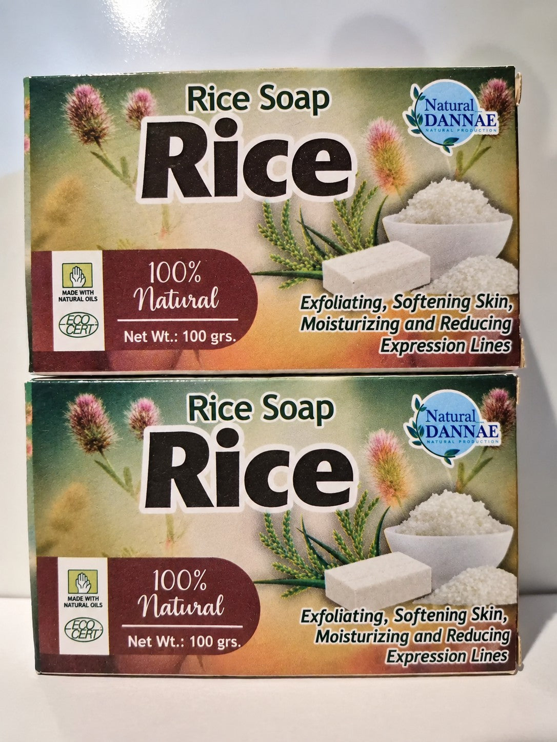 Natural Rice Soap Set - Exfoliating Hydrating Bar for Skin Care (2 Pack)