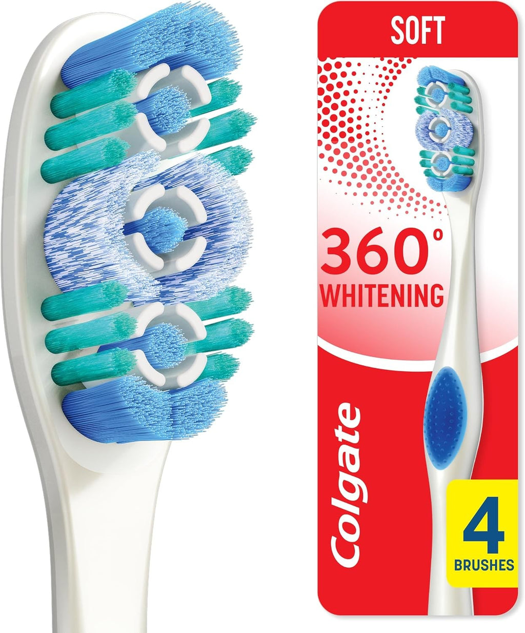 4 Pack Soft Adult Whitening Toothbrushes with Tongue & Cheek Cleaners