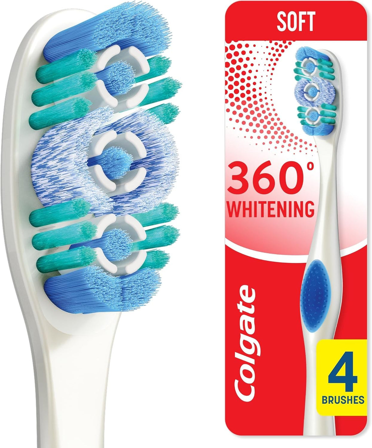 4 Pack Soft Adult Whitening Toothbrushes with Tongue & Cheek Cleaners
