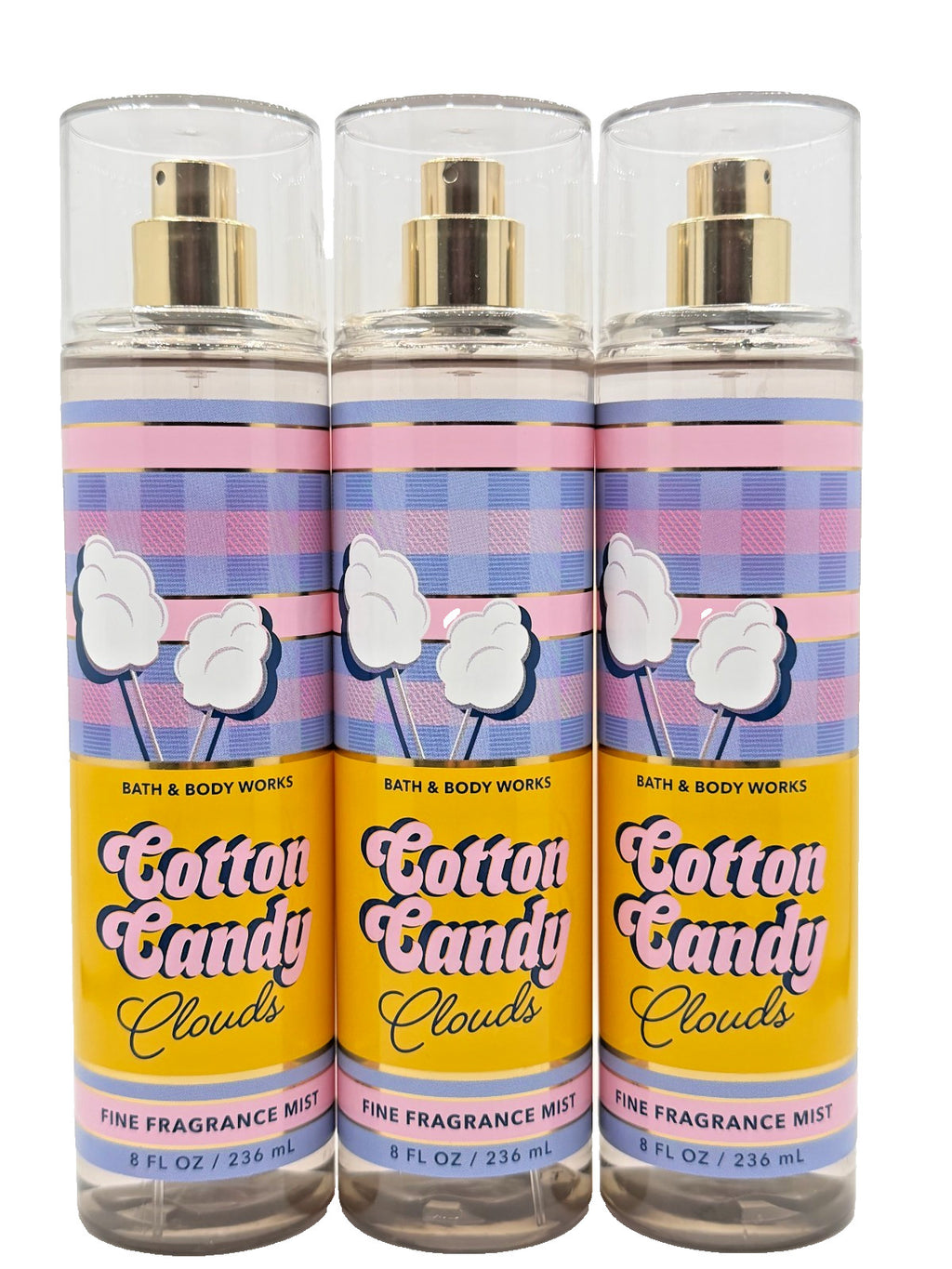 Bath & Body Works Cotton Candy Clouds Fragrance Mist Set - 3 Bottles, 8 oz Each