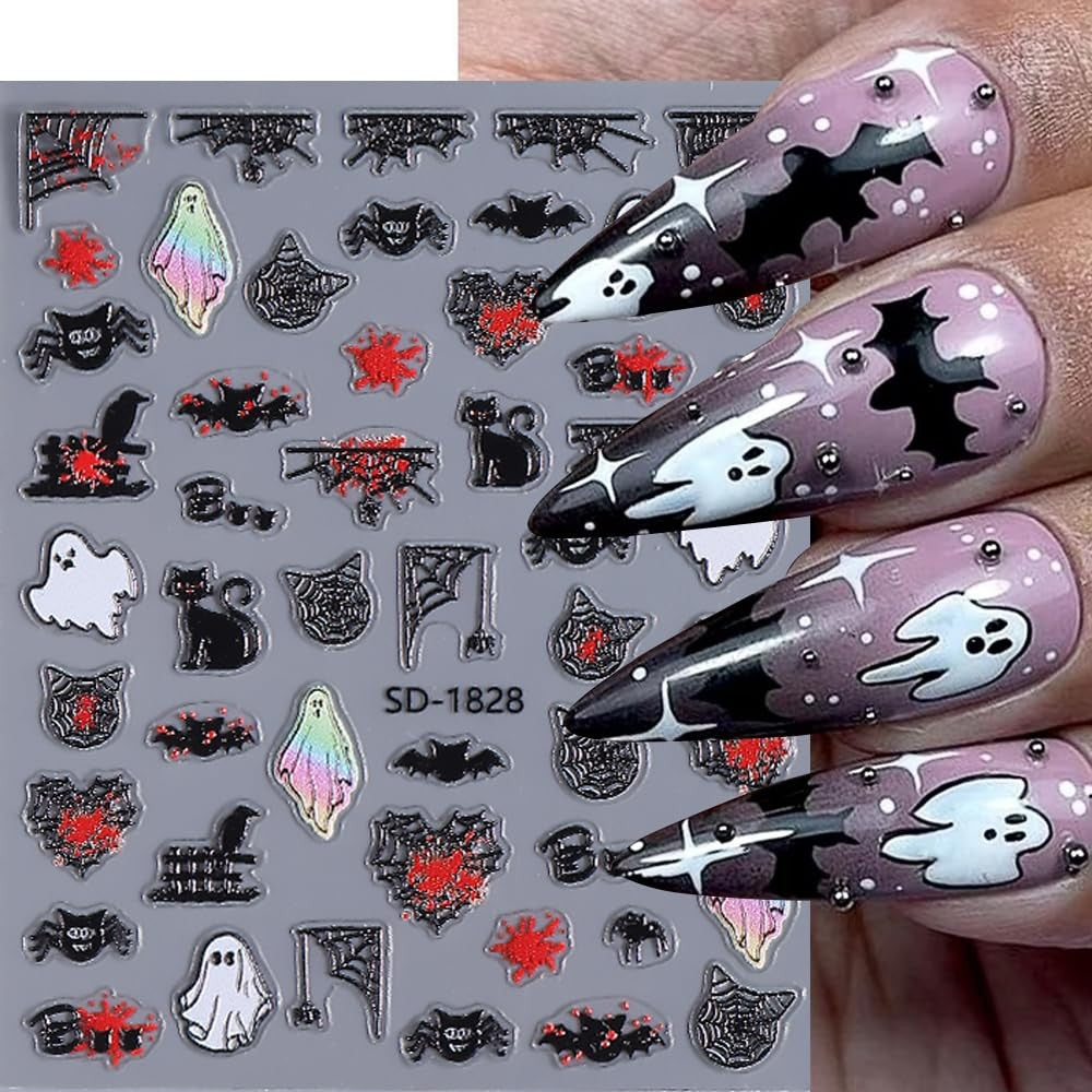Halloween Nail Stickers 5D Embossed Decals - Spooky Nail Art Designs