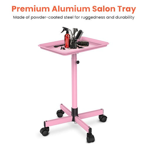 Pink Salon Service Tray on Wheels for Hair Coloring & Tools