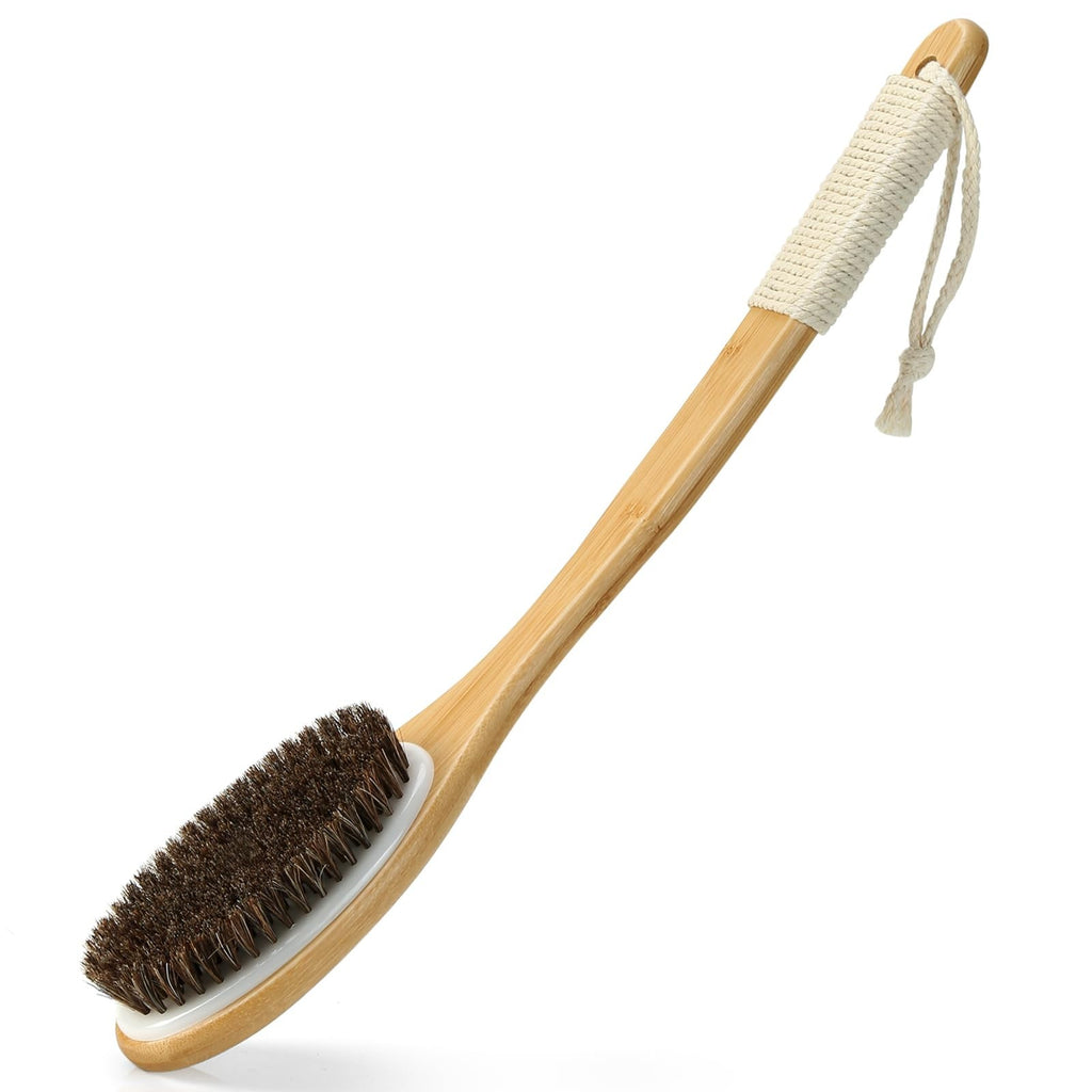 Wood Curved Bath Brush with Long Handle for Back Exfoliation