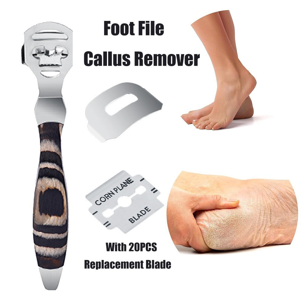 Pedicure Foot File Kit with Callus Remover & 20 Blades - Heel Scraper for Smooth Feet