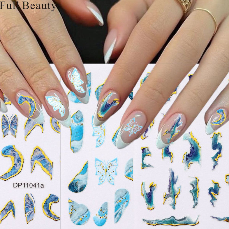 Self-Adhesive 3D Marble Nail Art Wraps Gold Swirl Stripe Stickers Set