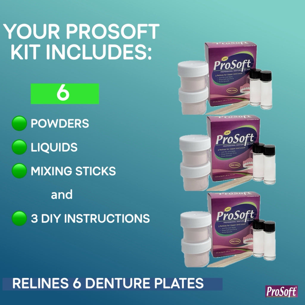 ProSoft Denture Reline Kit 3 Pack Soft, Zinc-Free, Easy DIY, Made in USA