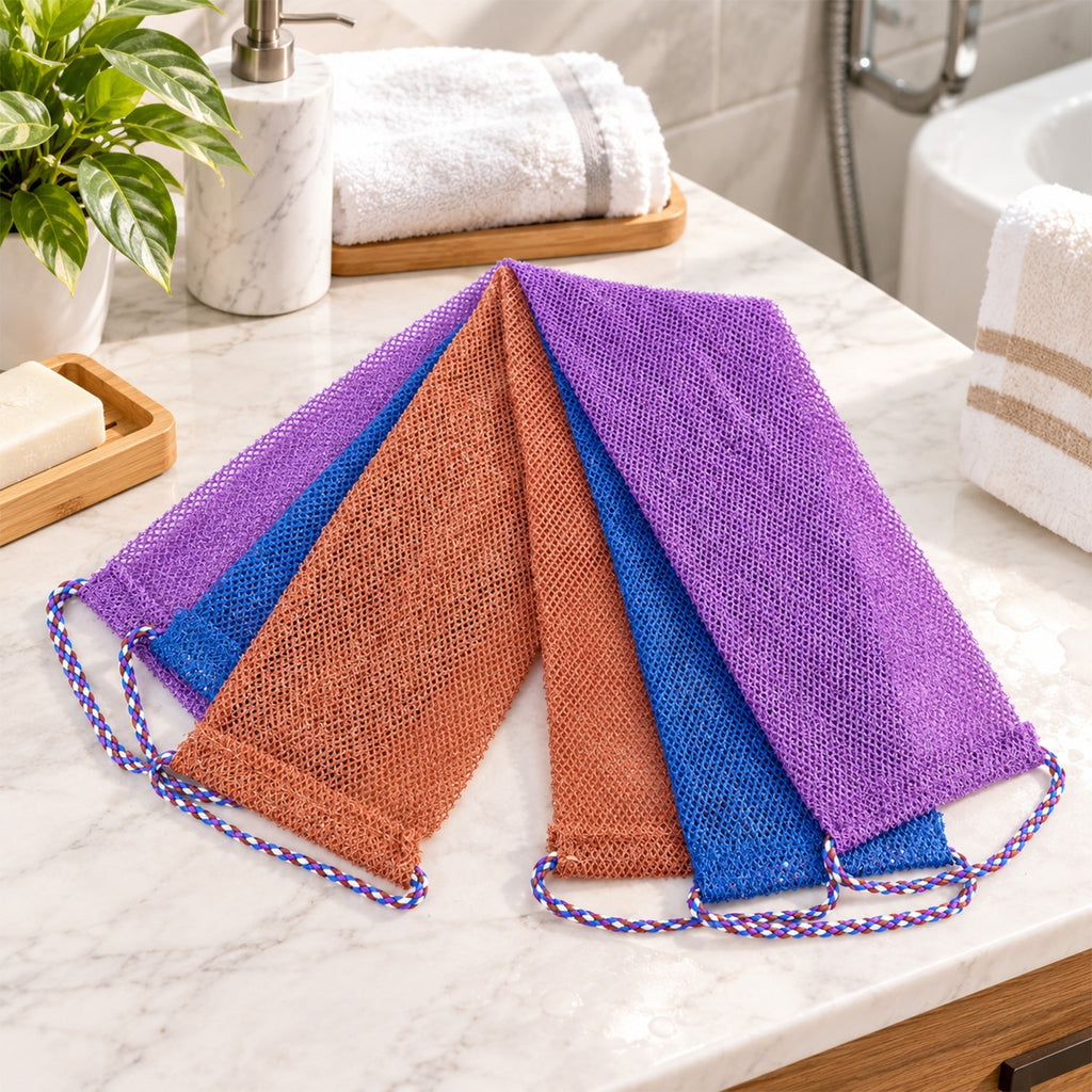 African Exfoliating Shower Net - 3 Pack Back Scrubber Towels for Deep Skin Cleansing
