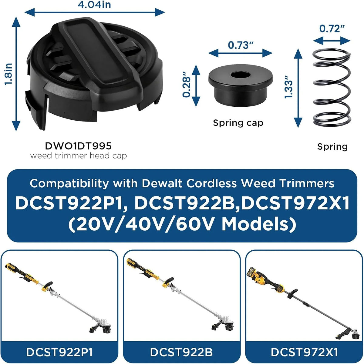 Dewalt Trimmer Head Cap Replacement Set with Spring & Base for Cordless Weed Eaters