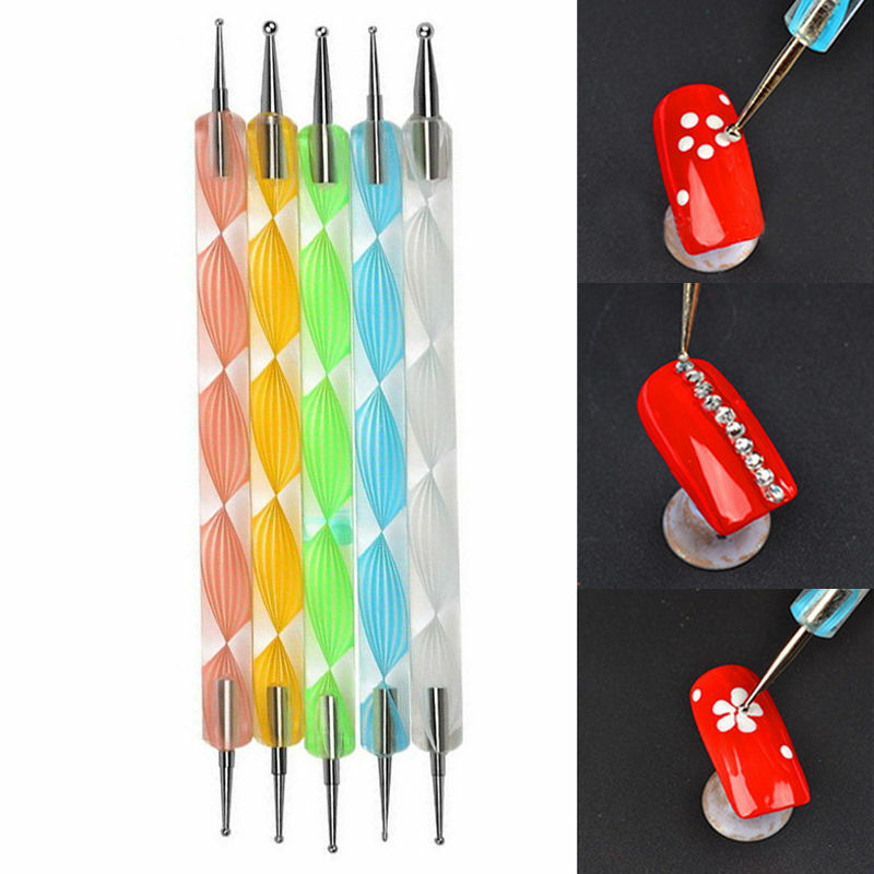 2-Way Nail Art Dotting Pen Set for Manicure & Nail Designs - 5 Pieces