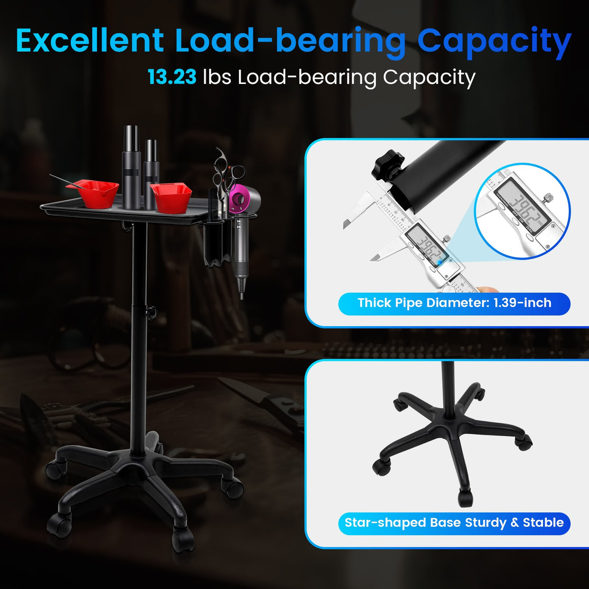 Adjustable Salon Trolley Cart with Removable Service Tray for Hair & Beauty