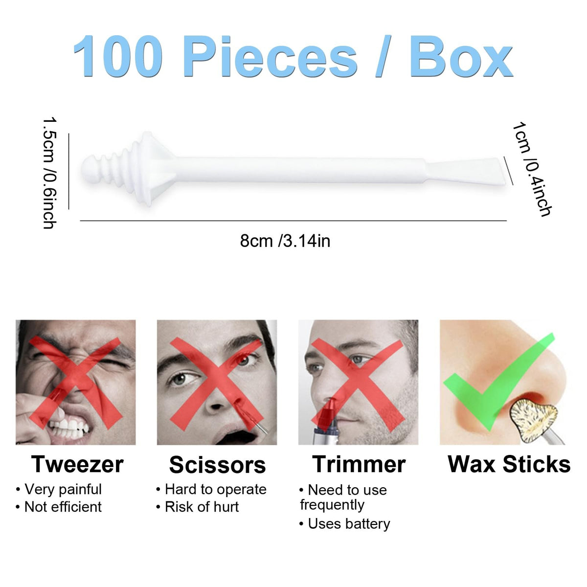 100Pcs Nose Wax Applicator Sticks for Hair Removal & Facial Cleaning