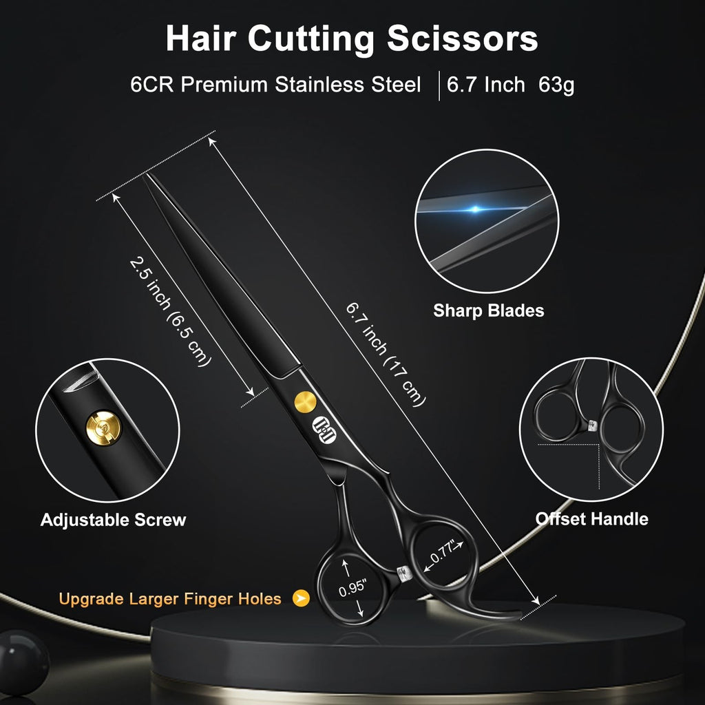 Professional Hair Cutting Scissors Kit 6.7 Inch Barber Shears Set Black