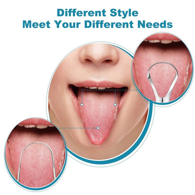 Stainless Steel Tongue Scraper Set - Dual Handle, Adults, 3 Pack