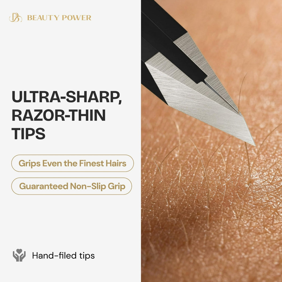 Precision Eyebrow & Facial Hair Tweezers - Sharp Slant Tip, Hand-Aligned