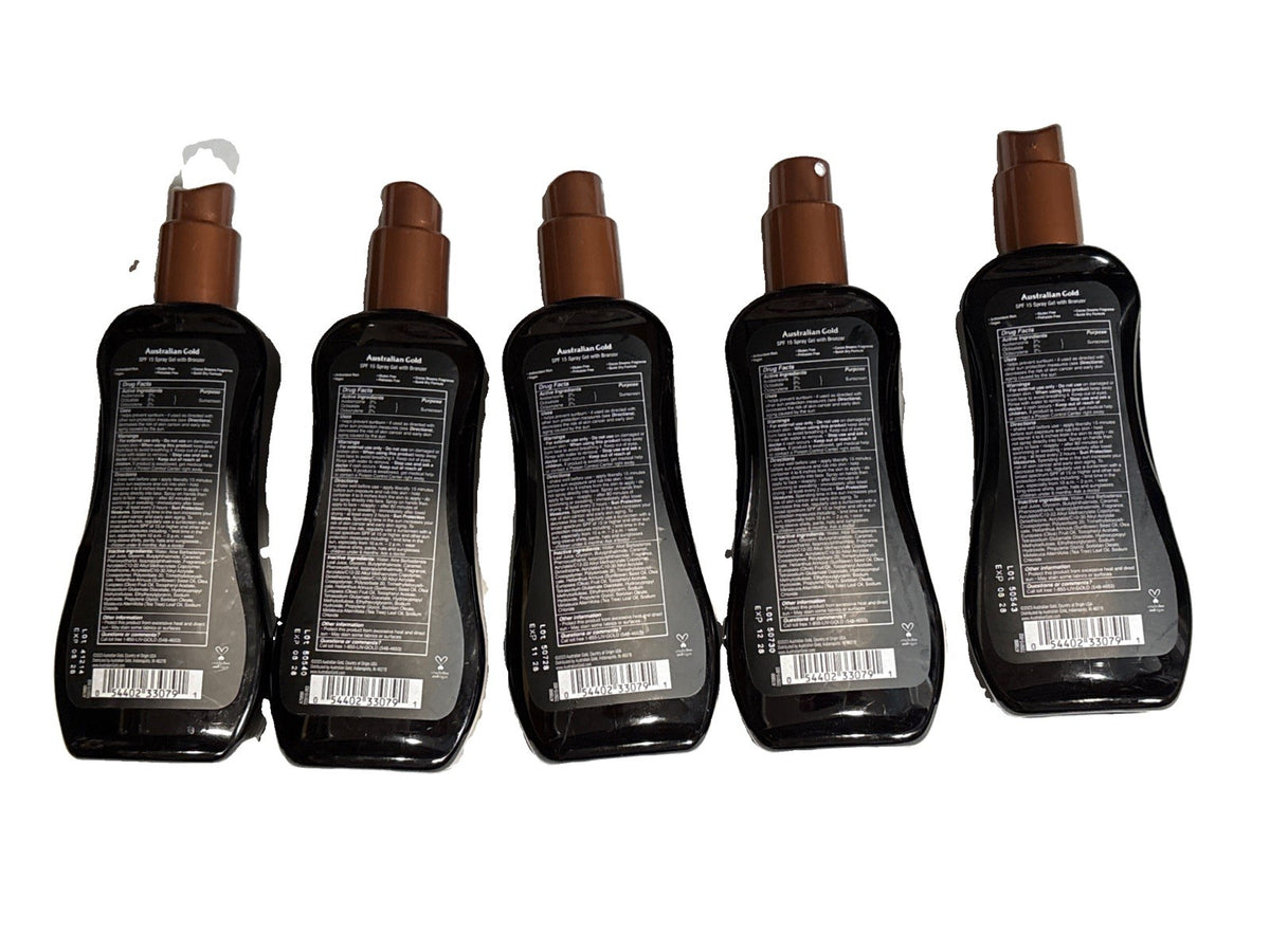 Australian Gold SPF 15 Instant Bronzer Spray Gel Sunscreen 8oz — 5 Pack