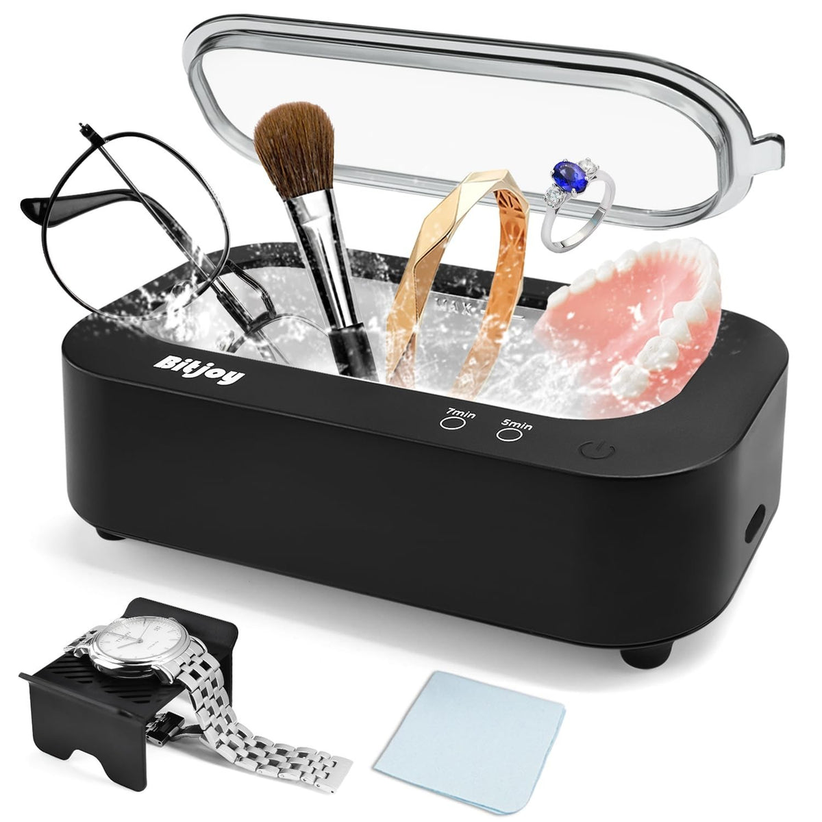 Ultrasonic Jewelry Cleaner with 48KHz Power, 12oz Tank for Gems and Glasses