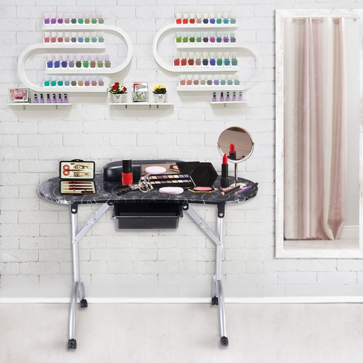 Portable Manicure Nail Table with Storage and Folding Design
