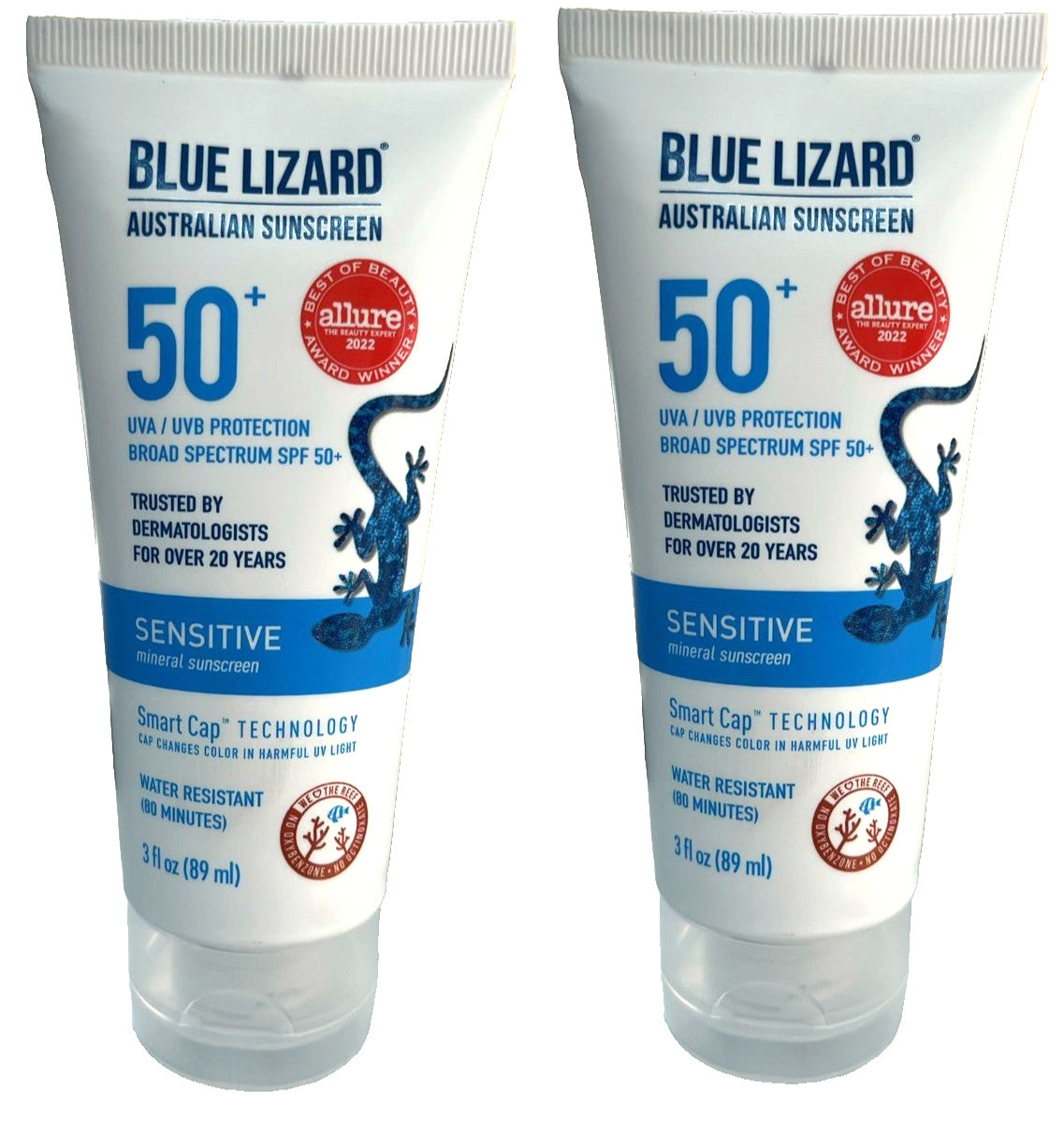 2X Blue Lizard Sensitive SPF 50+ Mineral Sunscreen Lotion - 3 Oz Each, Exp 01/26