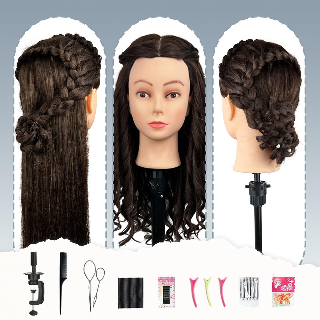 Mannequin Head with 80% Human Hair for Hair Styling Practice 26-28 Inch