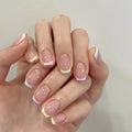 24-Piece Short Square Fake Nails with Color Block Print & Jelly Glue Set