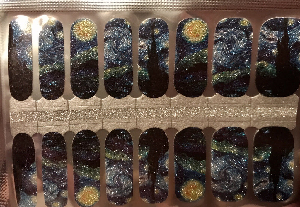 Starry Night Nail Polish Strips - 16 Count False Nail Wraps for DIY Manicure