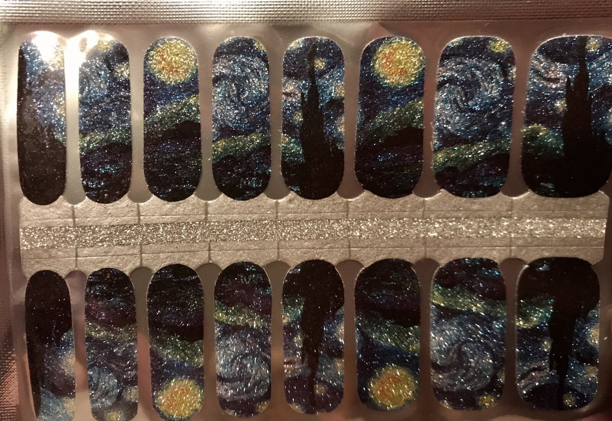 Starry Night Nail Polish Strips - 16 Count False Nail Wraps for DIY Manicure