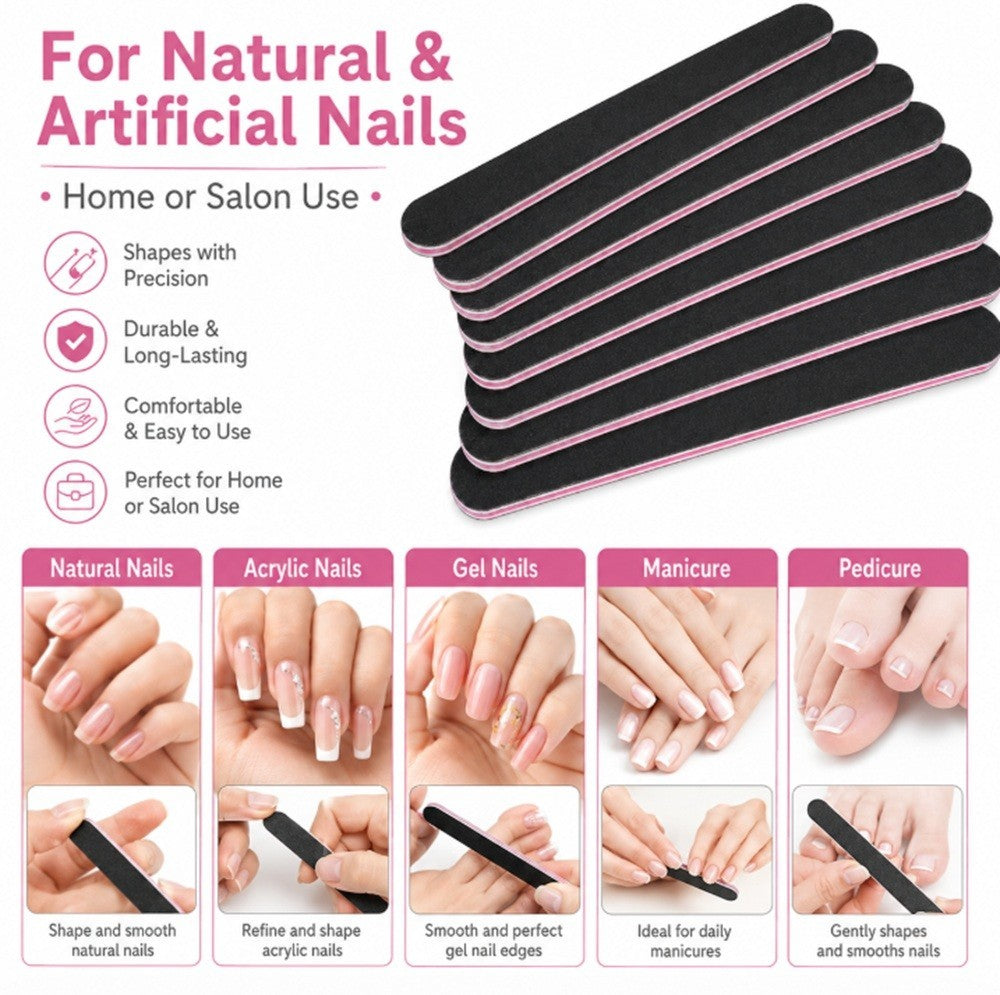 10 Pack Double-Sided Nail Files 100/180 Grit for Manicure & Pedicure