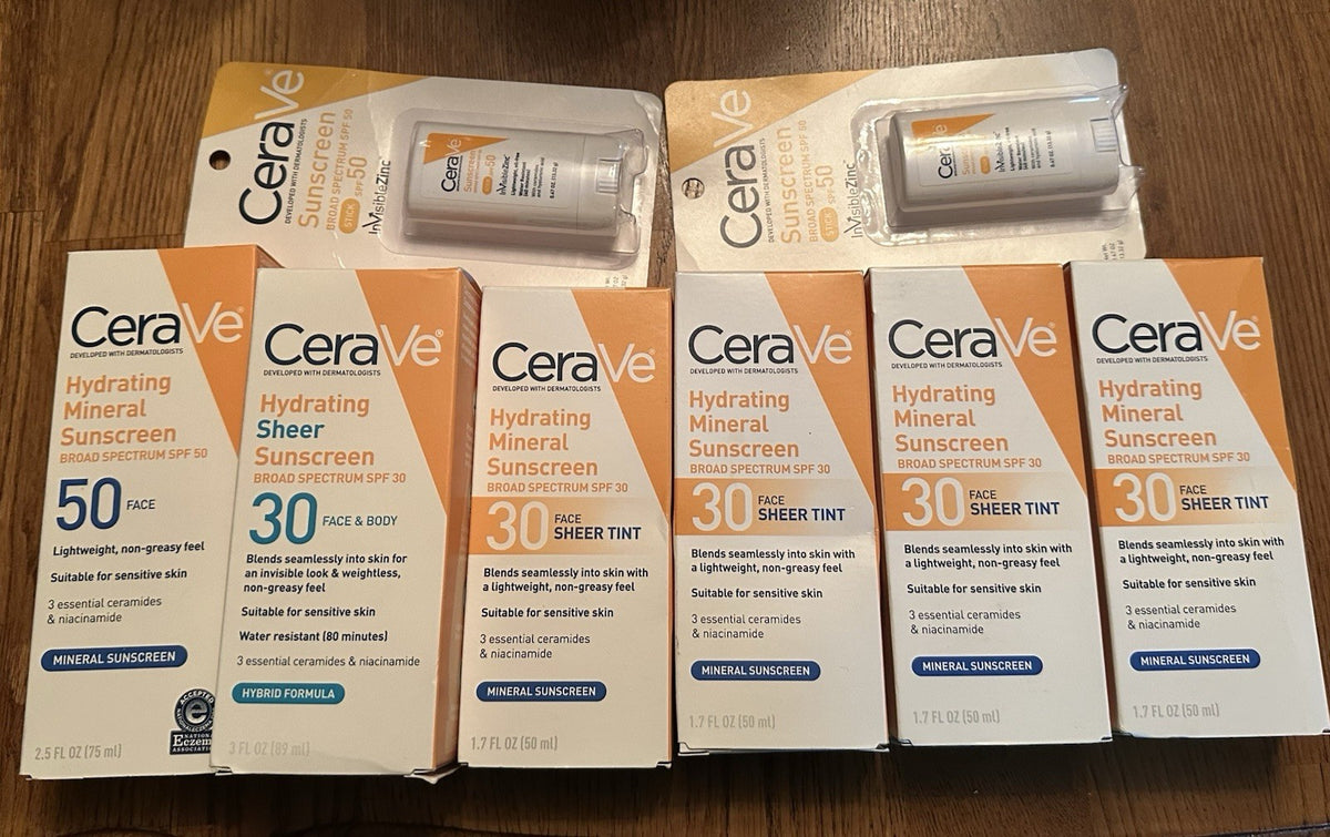 CeraVe Hydrating Mineral Sunscreens Bundle of 8 with Good Expiration Dates