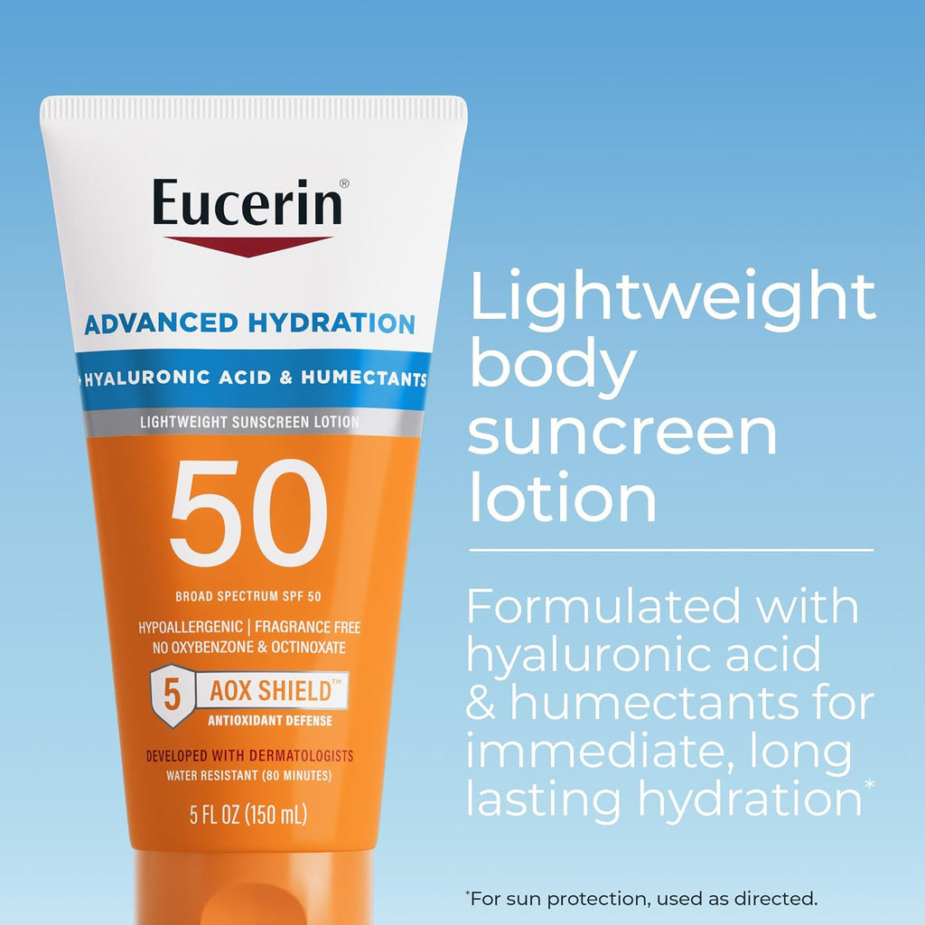 Eucerin Sun SPF 50 Hydrating Sunscreen Lotion 5 fl oz - Broad Spectrum UVA/UVB, Hypoallergenic, Water-Resistant