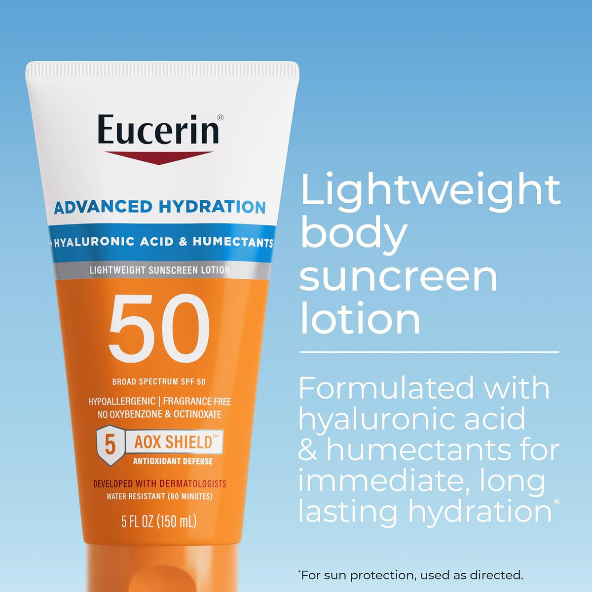Eucerin Sun SPF 50 Hydrating Sunscreen Lotion 5 fl oz - Broad Spectrum UVA/UVB, Hypoallergenic, Water-Resistant