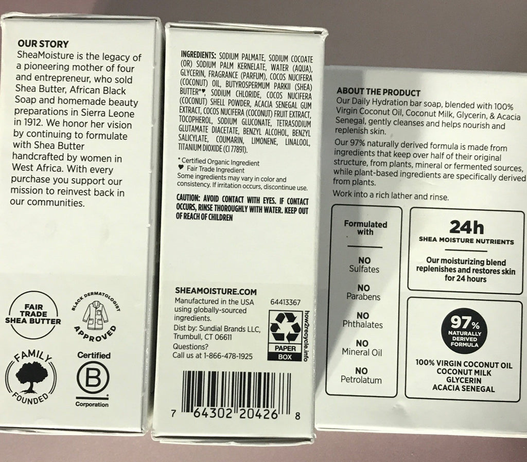 Shea Moisture Coconut Oil Body Soap - Daily Hydration 8 oz Lot of 3