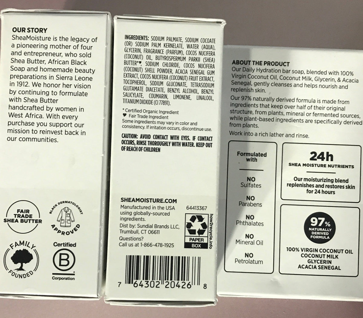 Shea Moisture Coconut Oil Body Soap - Daily Hydration 8 oz Lot of 3