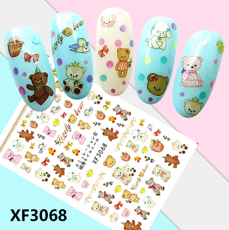 3D Nail Art Stickers Transfers for Nails - Cute Teddy Bears & Honey Hug Pattern
