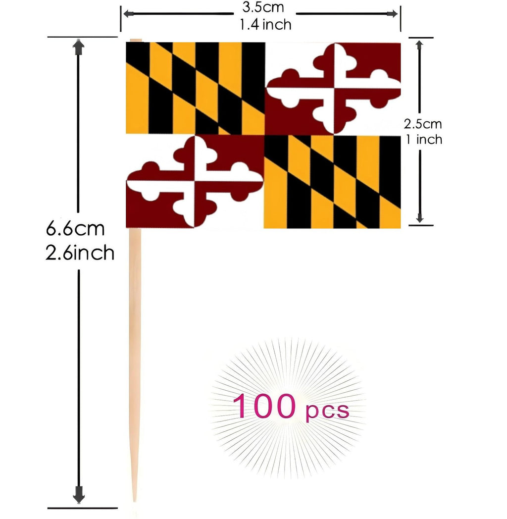 Mini Maryland Flag Toothpick Cupcake Toppers - 100 Pack