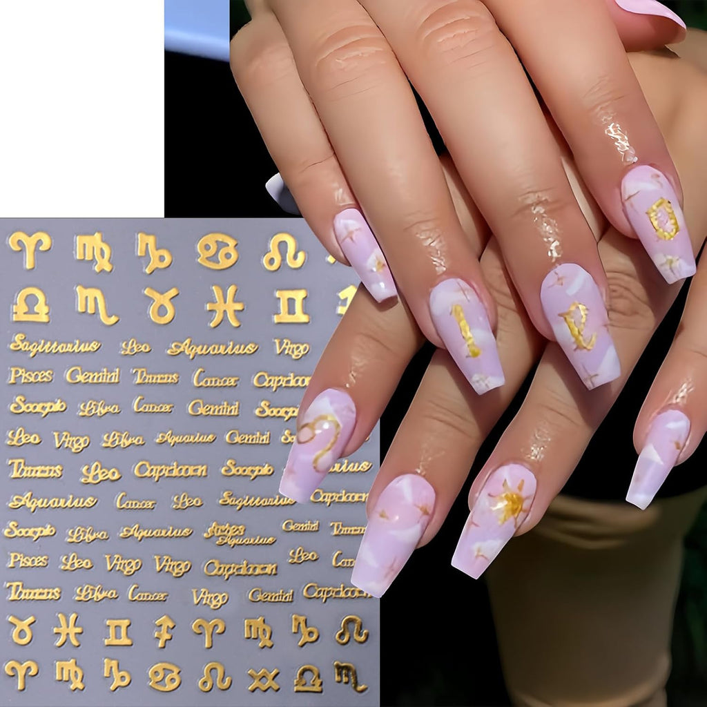 12 Constellation Nail Stickers Set - Zodiac Letter Nail Art Decals