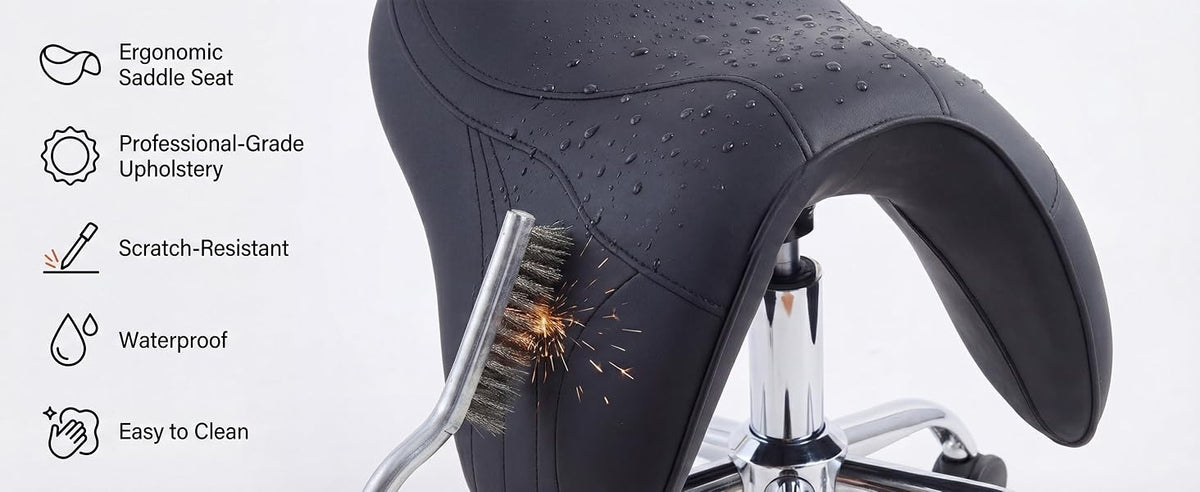 Adjustable Saddle Stool with Wheels for Salon Hair Stylist & Spa