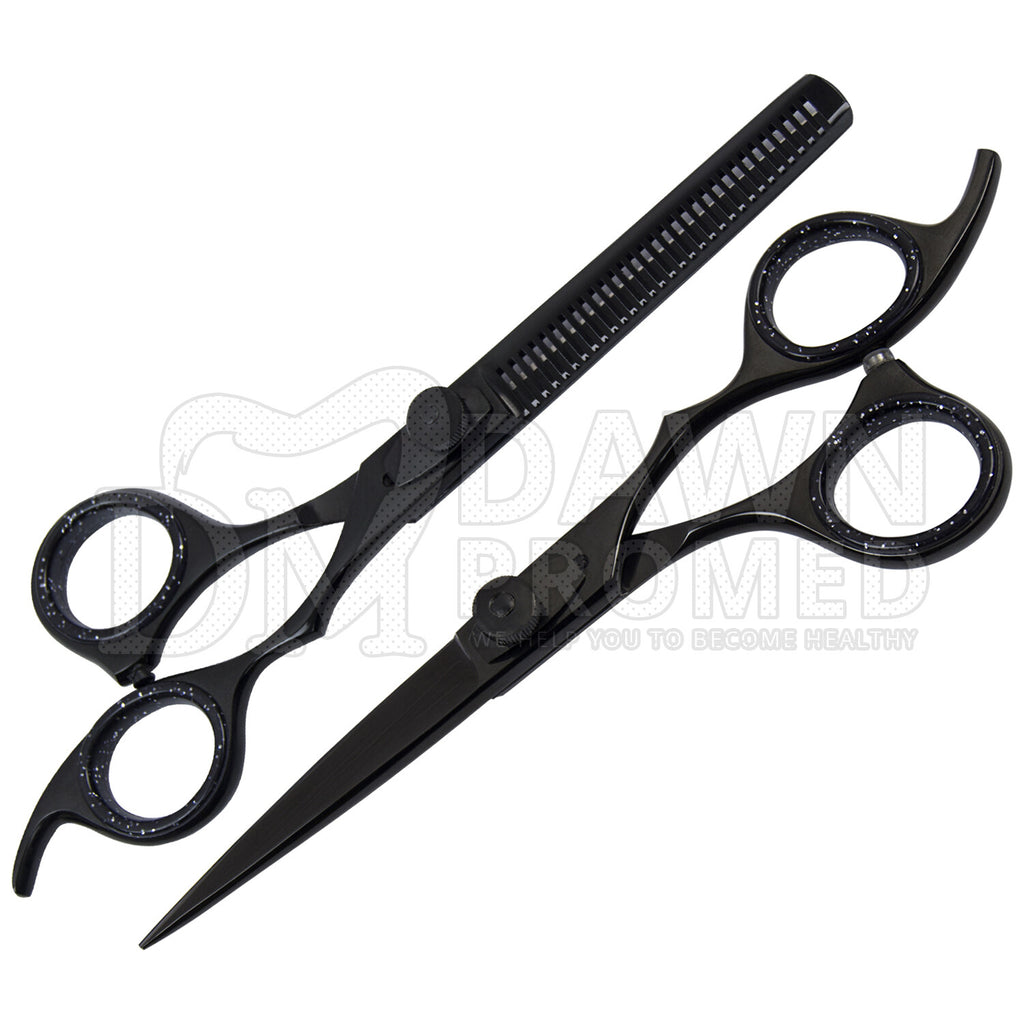 Professional 6.5 Inch Black Hair Cutting Thinning Scissors Set - Barber Shears with Plasma Coating