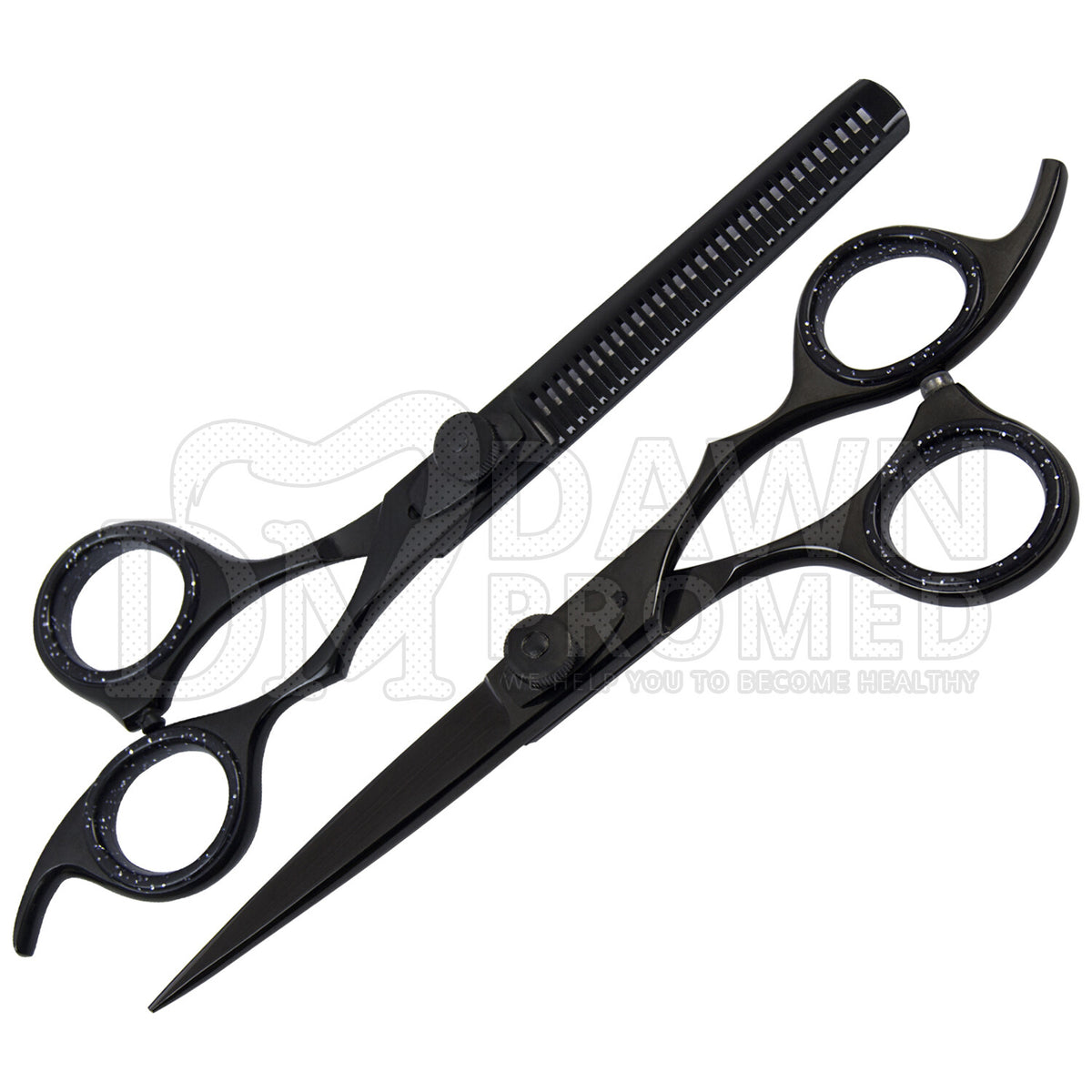 Professional 6.5 Inch Black Hair Cutting Thinning Scissors Set - Barber Shears with Plasma Coating