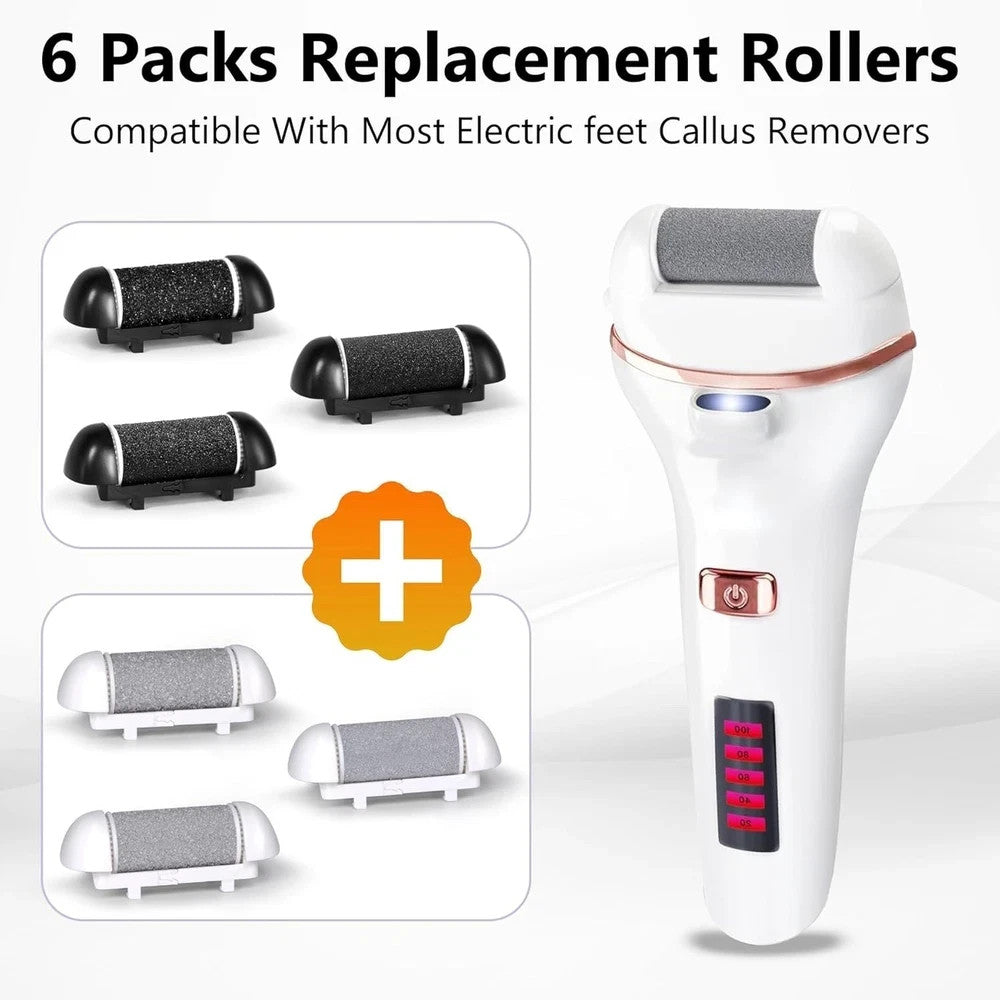 6 Pack Replacement Roller Heads for Electric Foot Callus Removers - Fine, Regular, Coarse