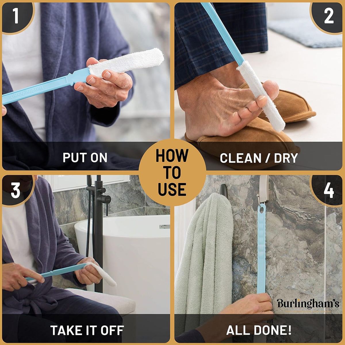 Long Handle Toe and Foot Towel Brush with Reusable Drying Covers – Foot Care Tool