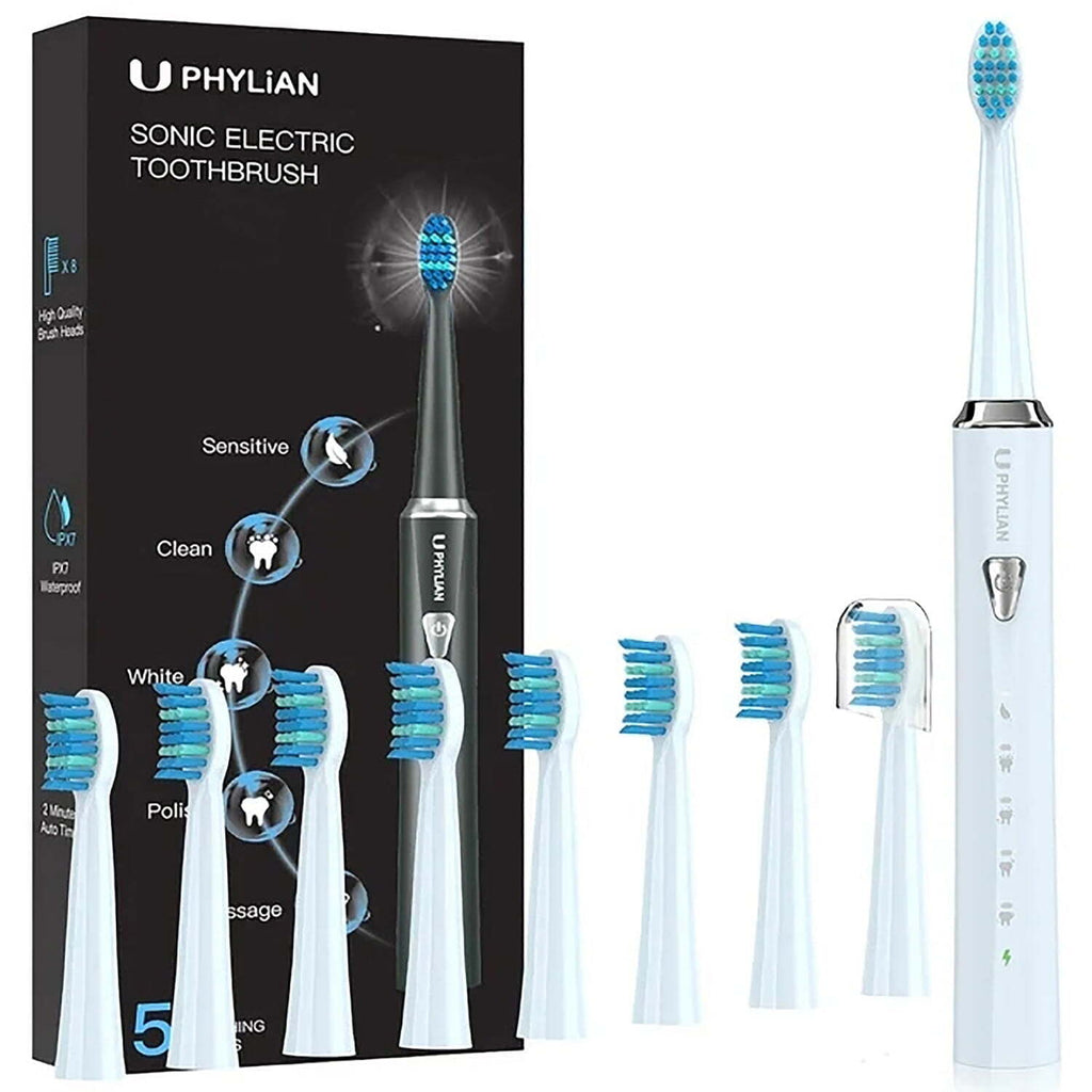 Rechargeable Electric Toothbrush for Adults with 8 Brush Heads and 5 Modes