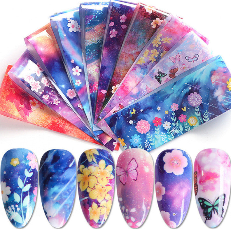 10 Sheets Butterfly Flower Nail Art Transfer Foil Decals for Manicure DIY