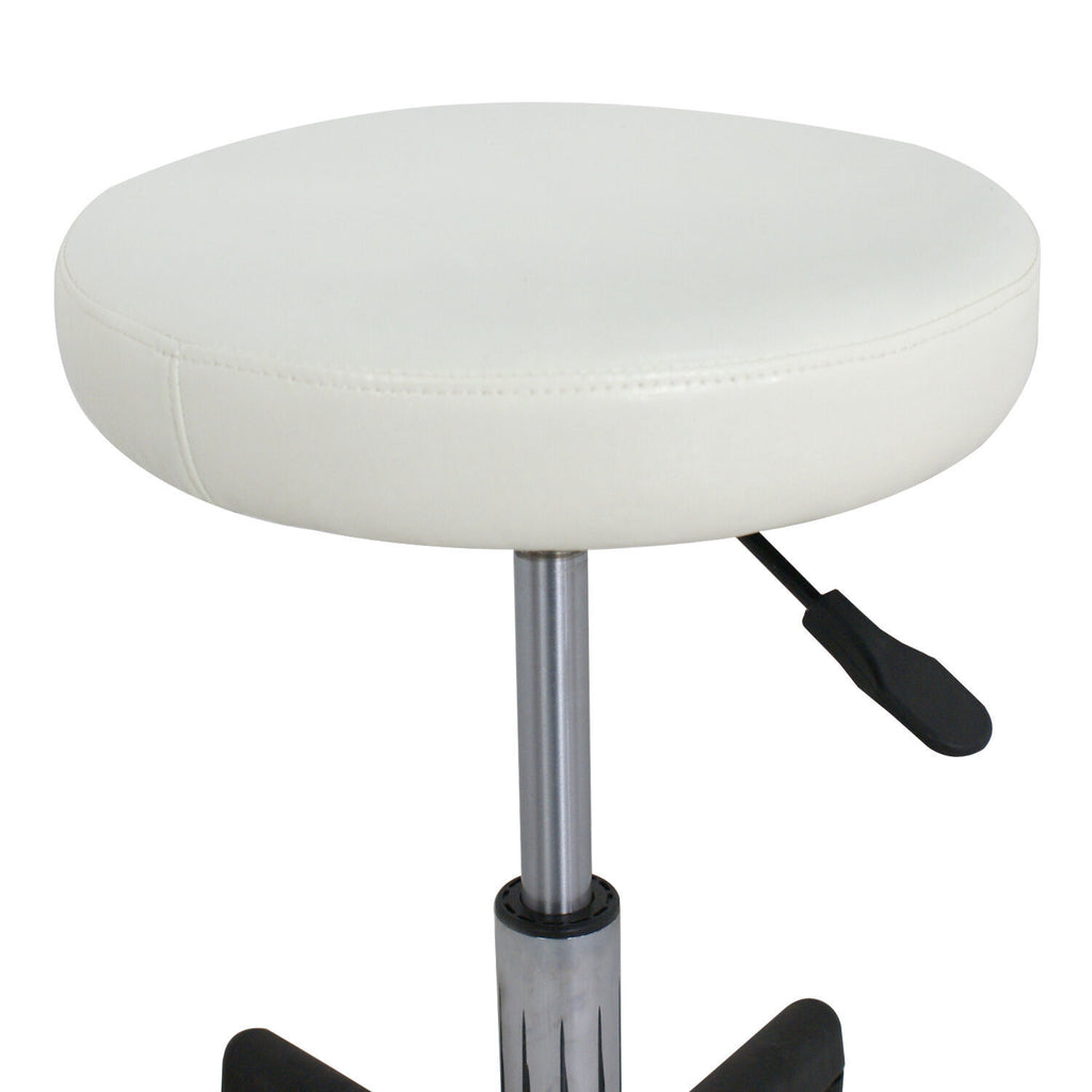 Hydraulic Adjustable Salon Stool with Swivel Seat and Wheels - White