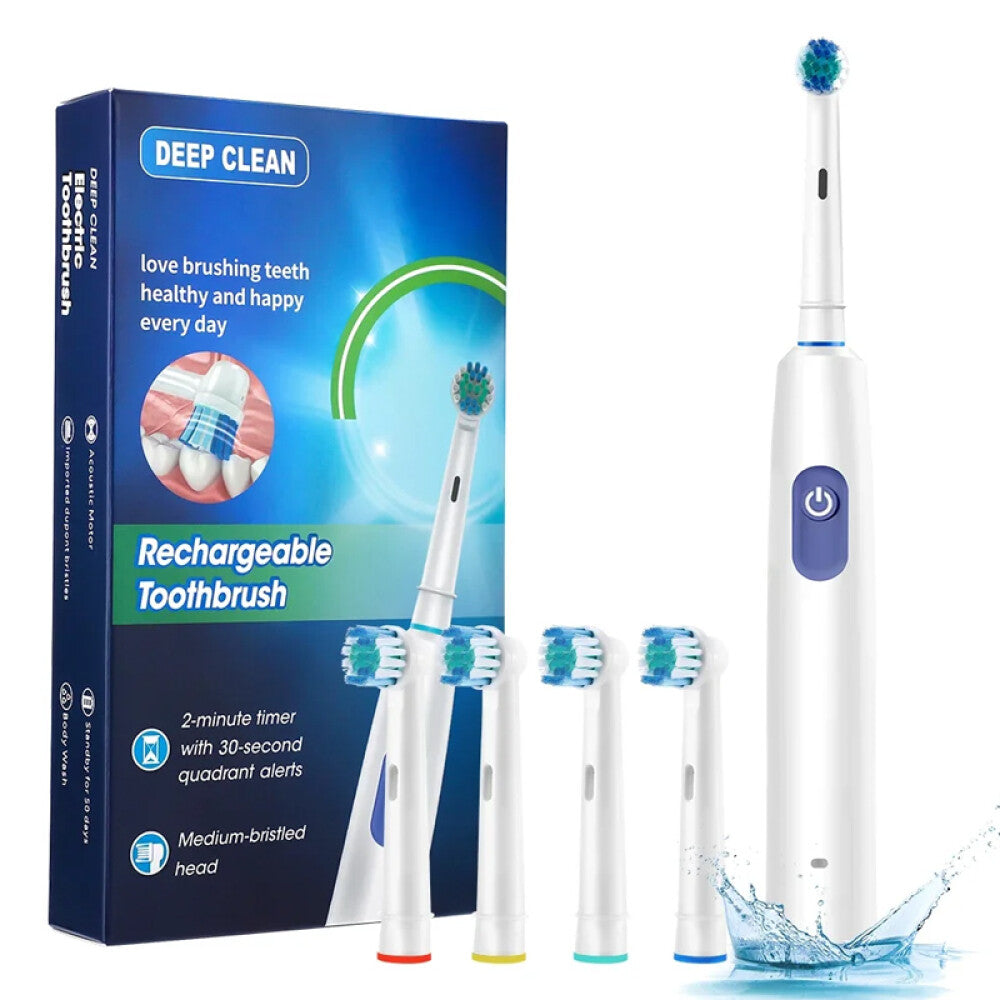 Rechargeable Electric Toothbrush with Rotating Brush Heads for Deep Cleaning Adults